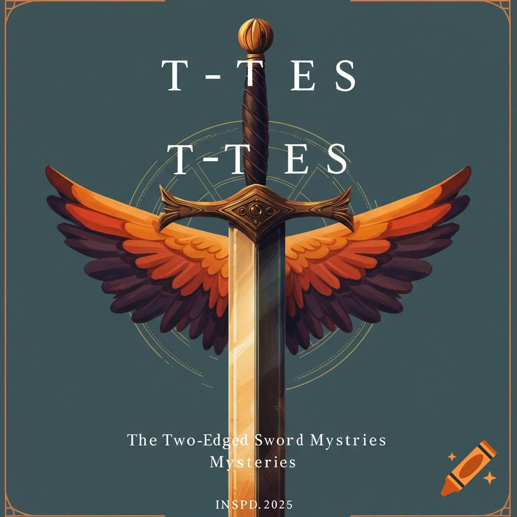 Stylized image of a sword with orange wings and text on a dark background.