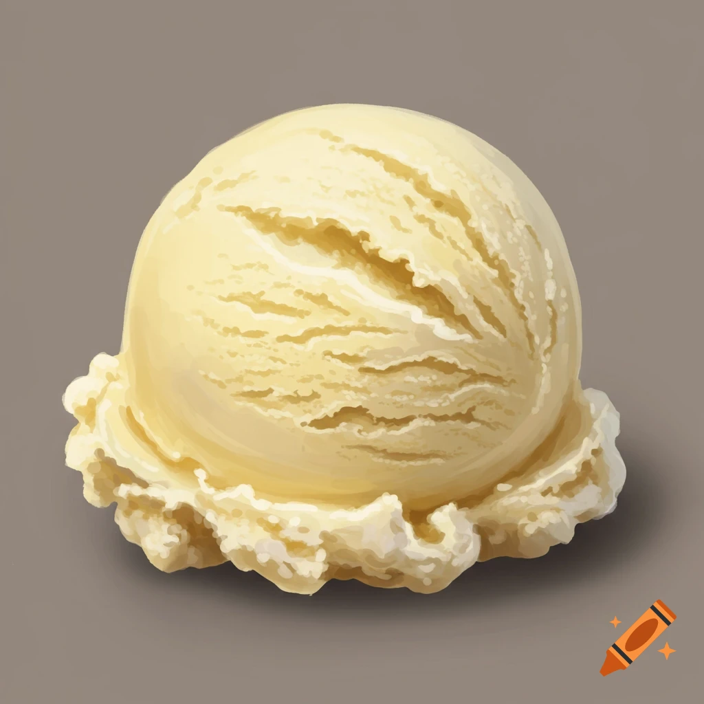 A single scoop of vanilla ice cream digitally painted on a brown background.