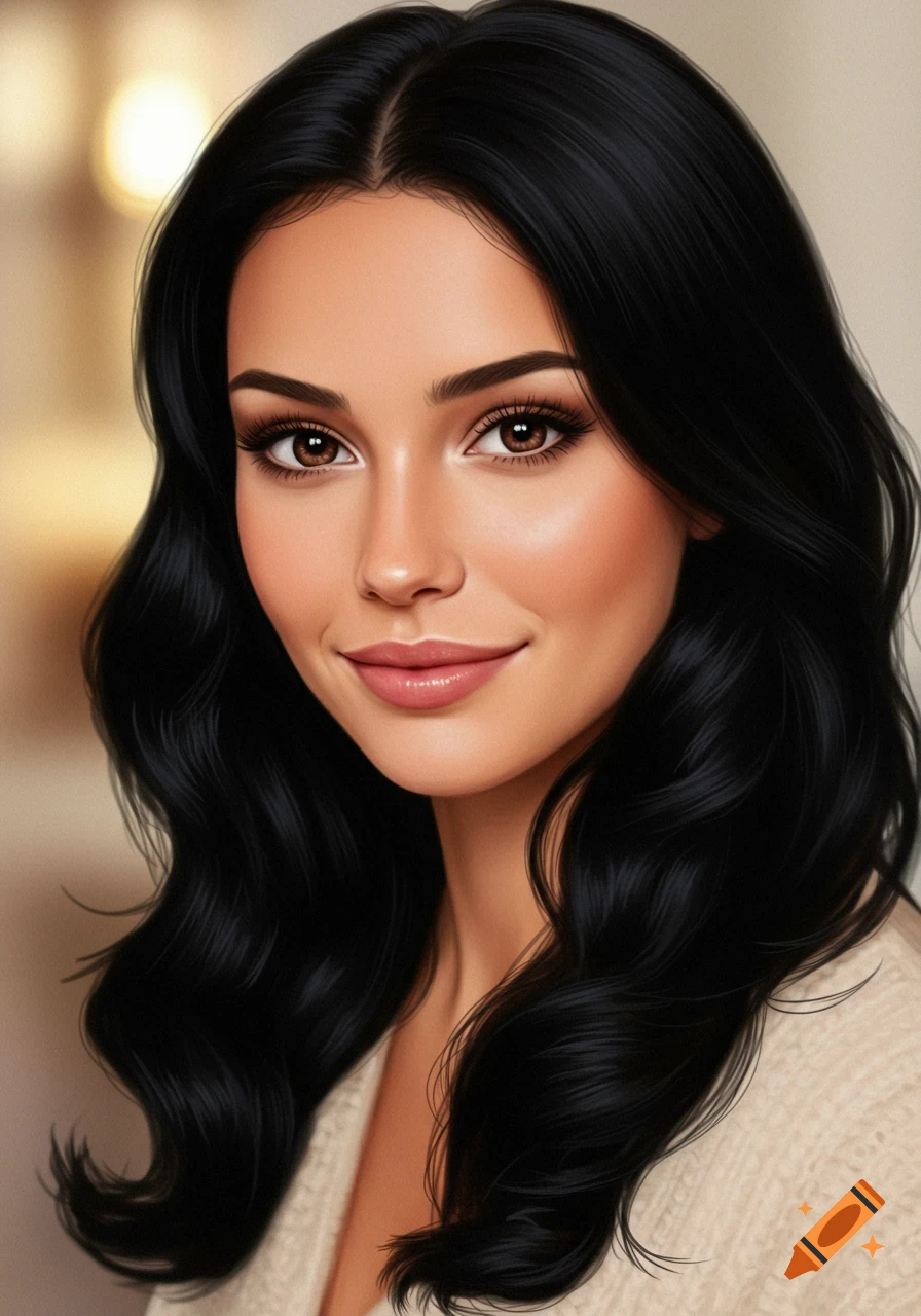 A smiling woman with black hair and brown eyes.