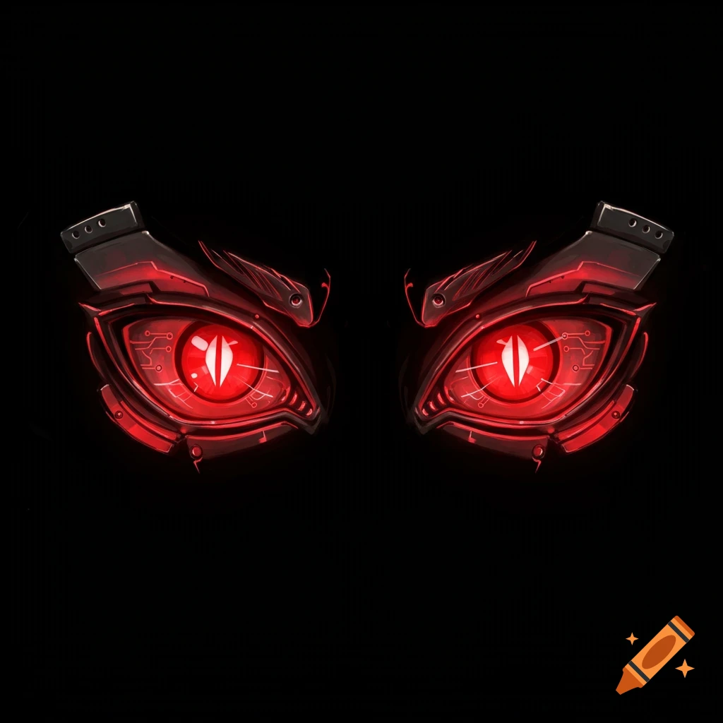 Glowing red cybernetic eyes