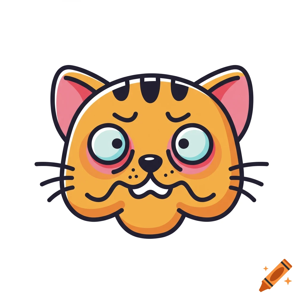 A vector illustration of a cartoon orange cat head with a distressed expression.
