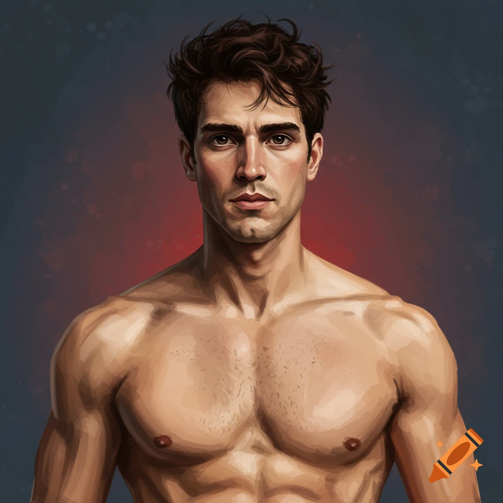 A muscular man with messy brown hair looking forward.