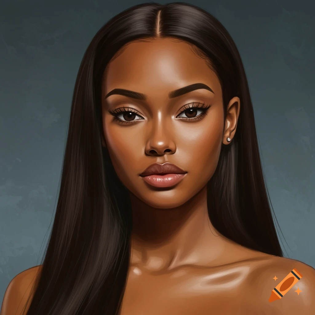 A portrait of a young Black woman with long dark hair.