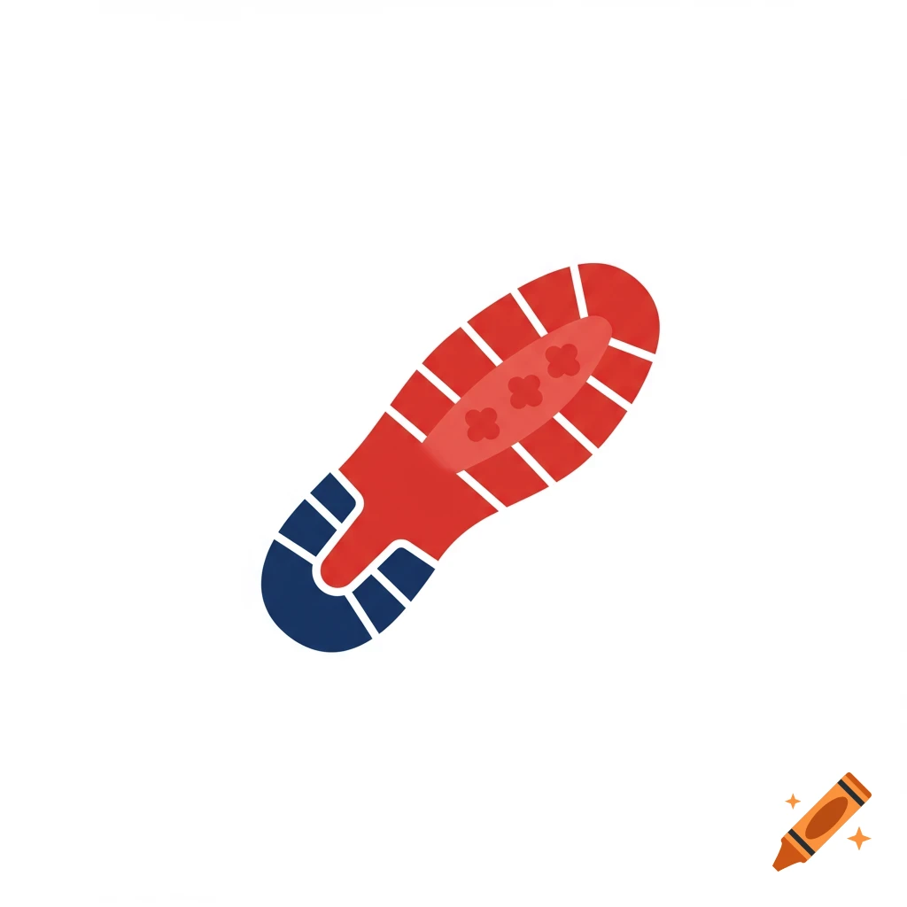 Illustration of a shoe sole in red and blue on a white background.