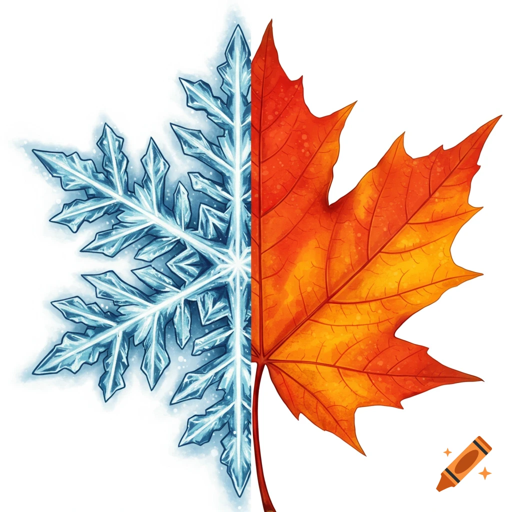 a snowflake merged with a maple leaf.