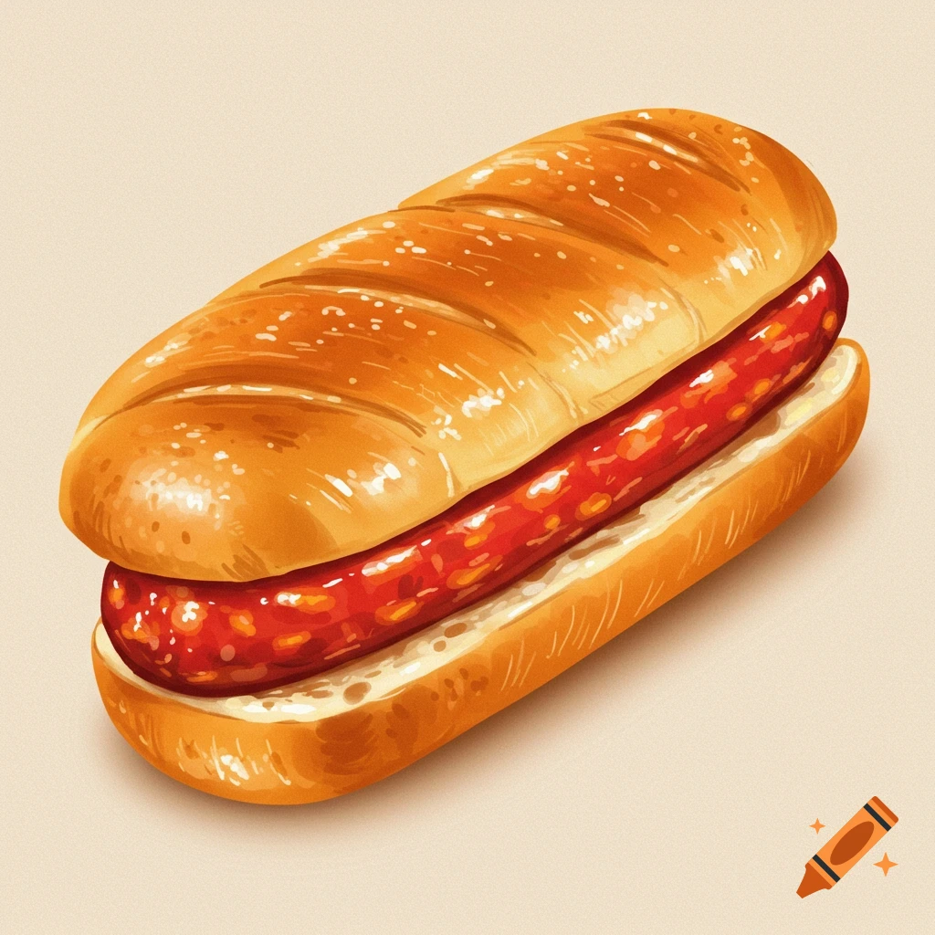 A hot dog in a bun.