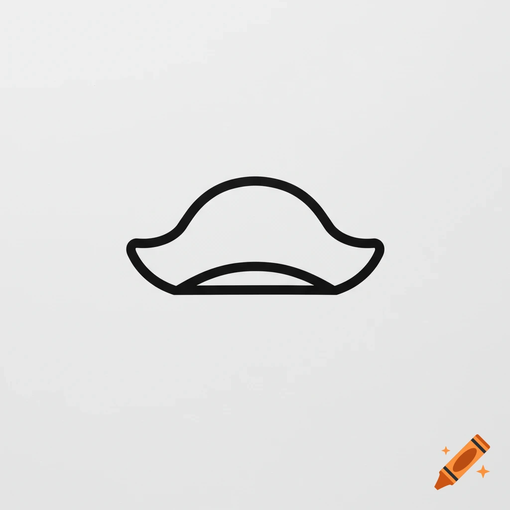 A simple black outline of a pirate hat on a white background.