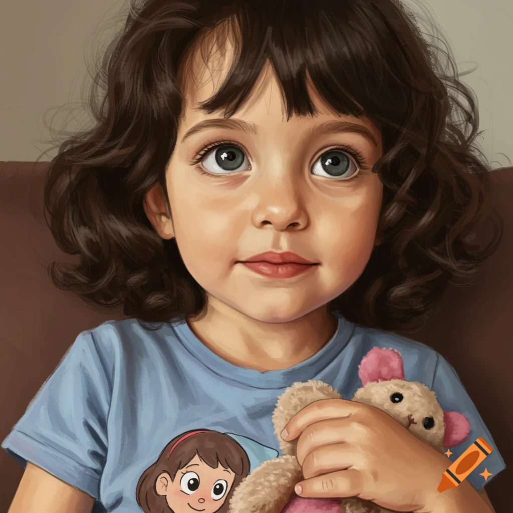A young girl holds a stuffed toy and looks upwards.