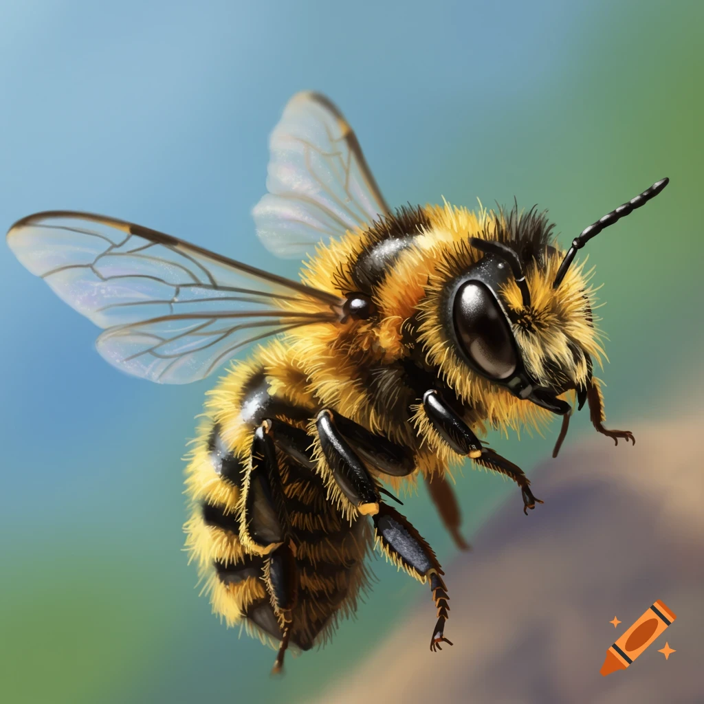 A fuzzy bee in flight.