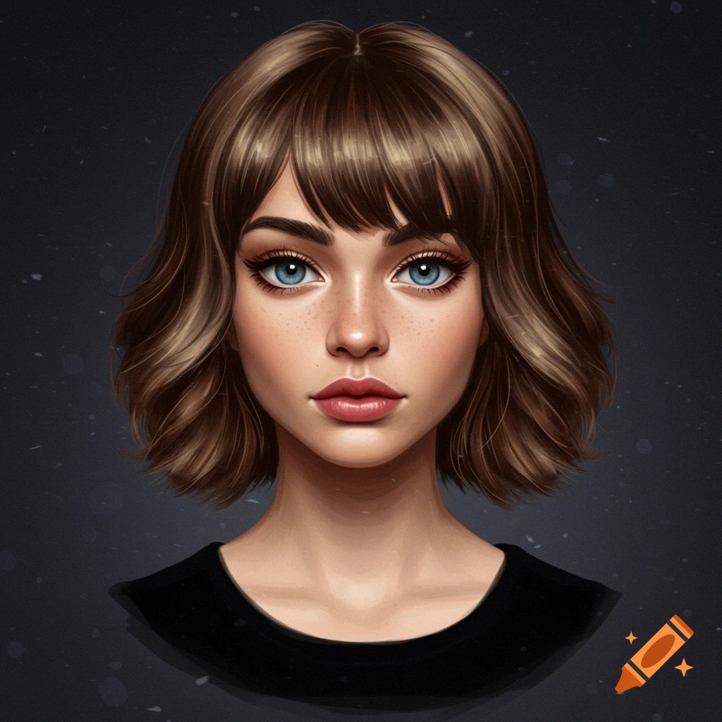 Portrait of a young woman with short brown hair and blue eyes.