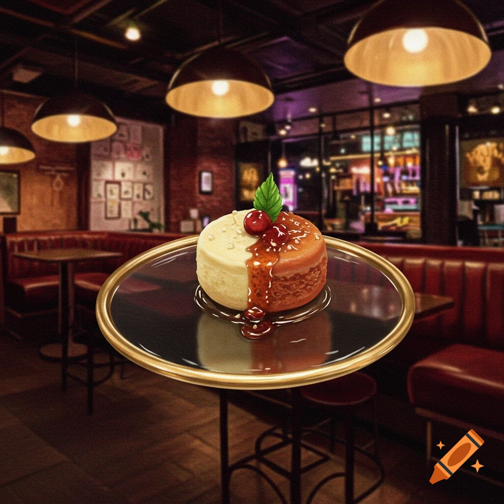 A dessert on a table in a restaurant.