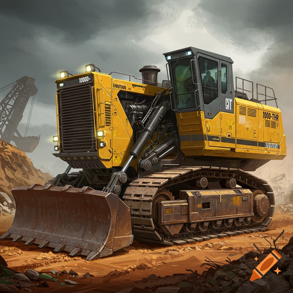 A yellow heavy-duty bulldozer stands on a construction site.