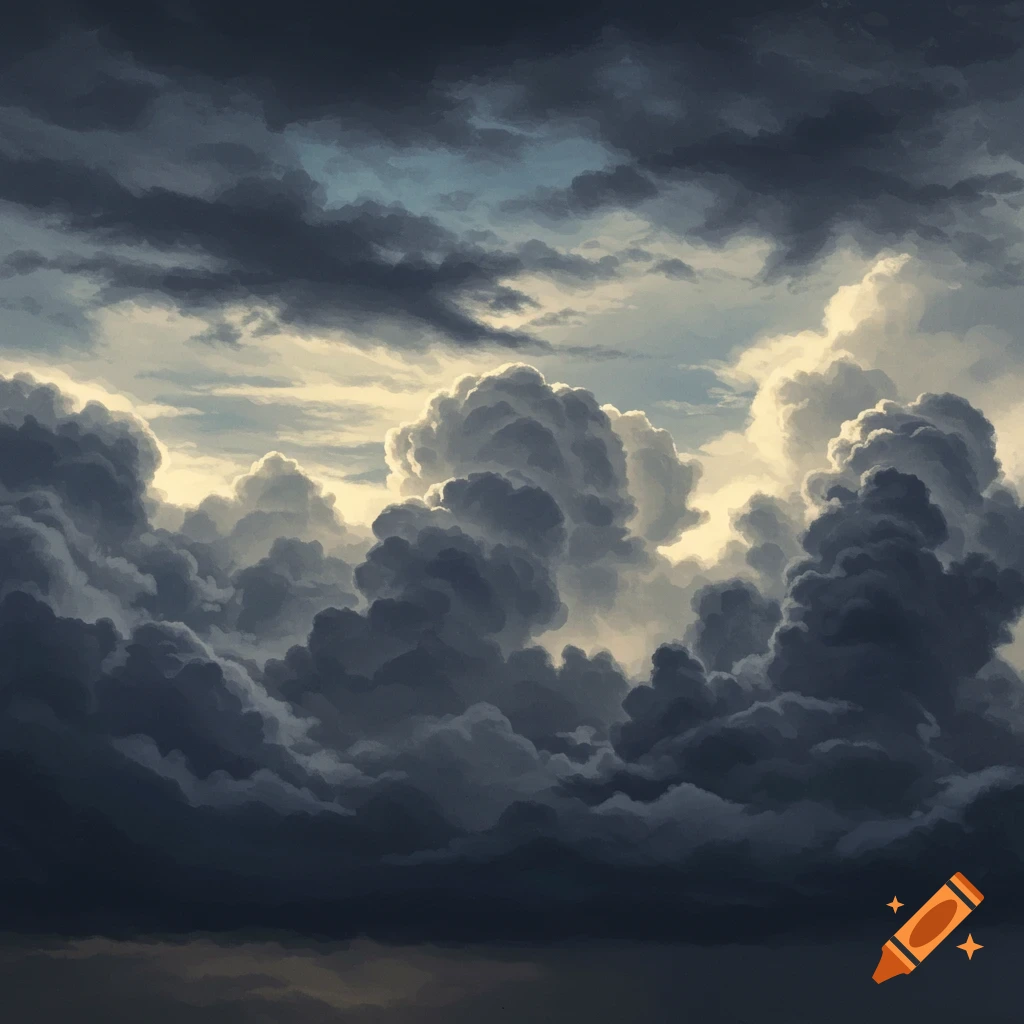 Dramatic dark storm clouds against a lighter sky.