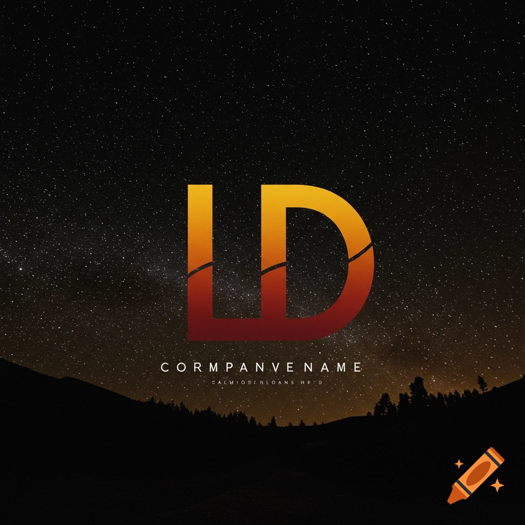 Logo with large orange-red gradient letters "LD" over a starry night sky with silhouetted mountains and trees.