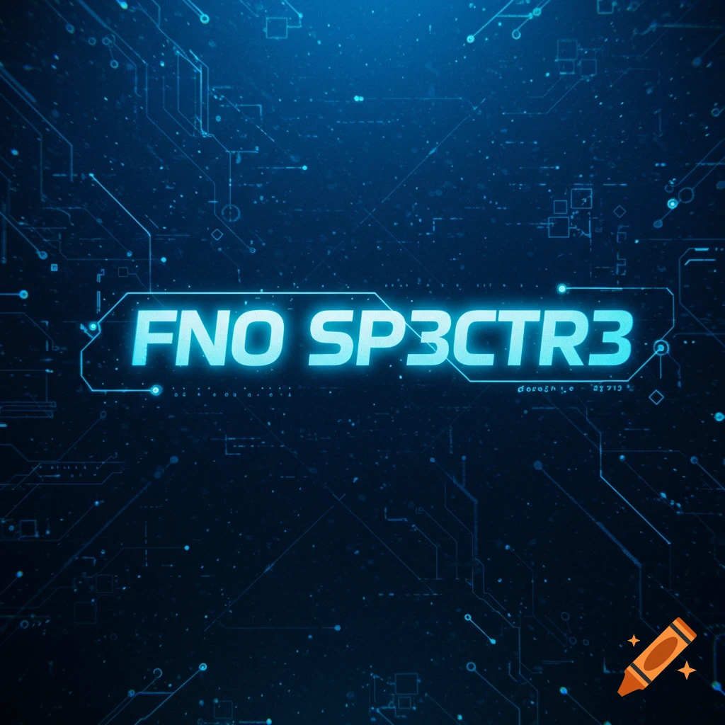 Blue digital background with circuit board pattern and glowing text 'FNO SP3CTR3'