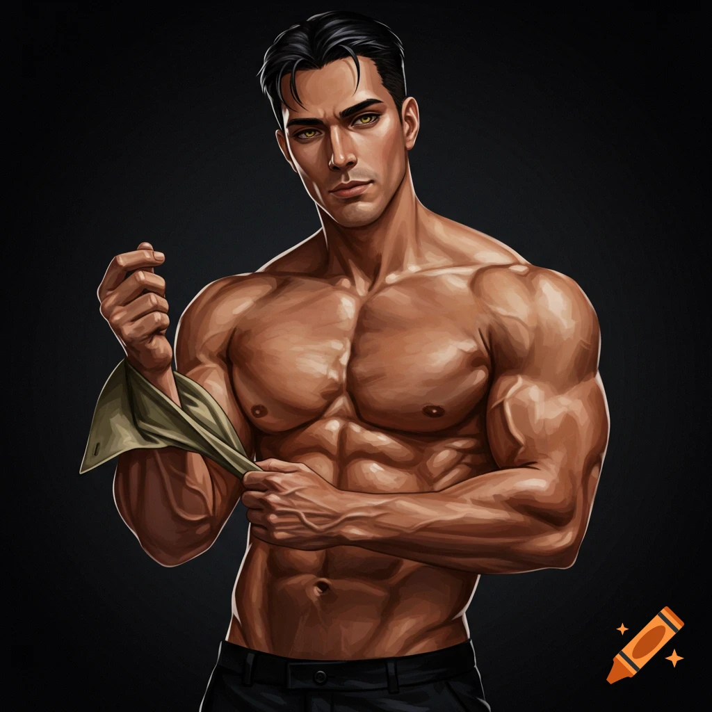 a muscular man adjusting a shirt sleeve