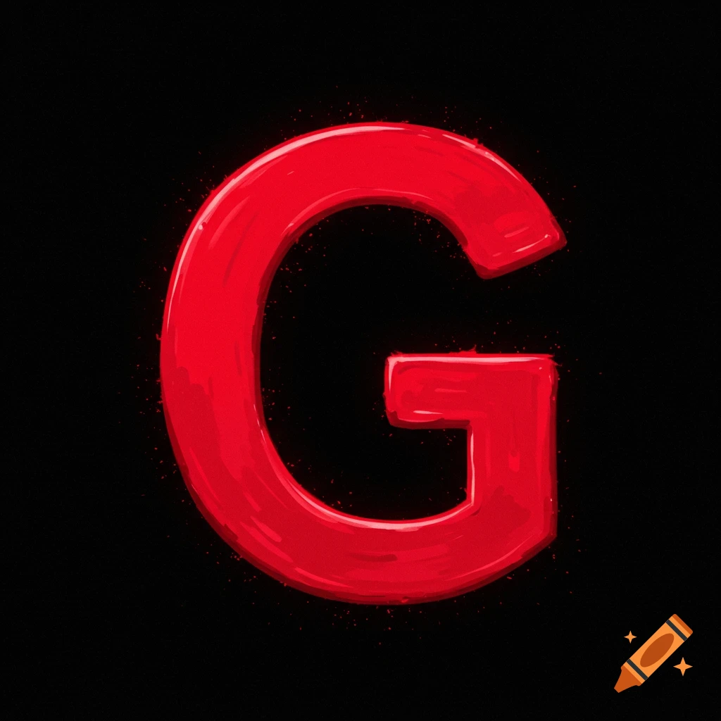 A red letter G on a black background.