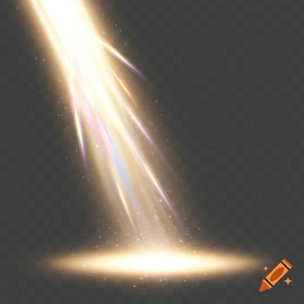 Bright golden light rays shining down with particles and a glowing spot on the ground.