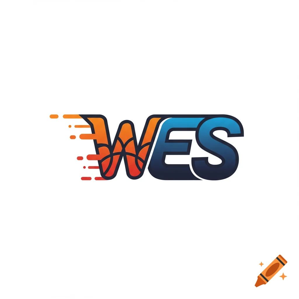 Sports logo for WES featuring a basketball texture and speed lines