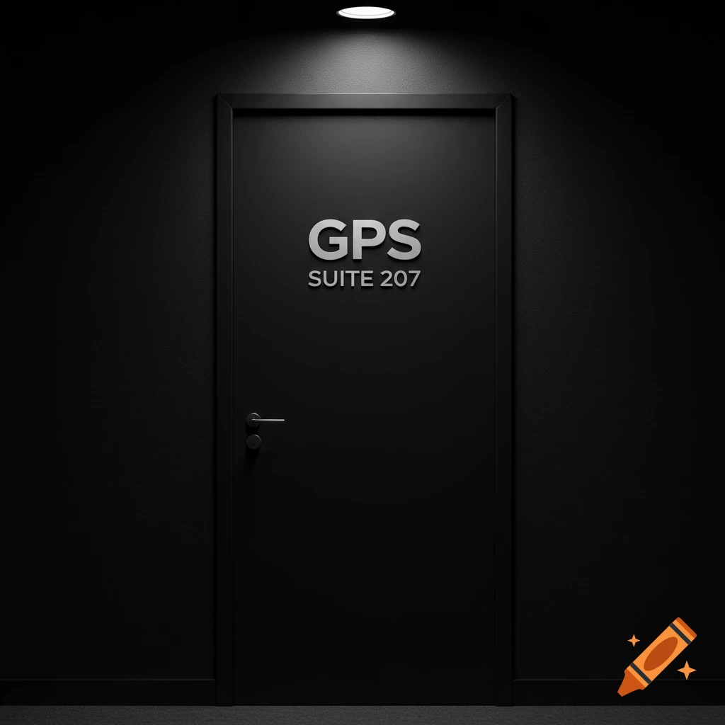 A black office door with the text GPS SUITE 207.