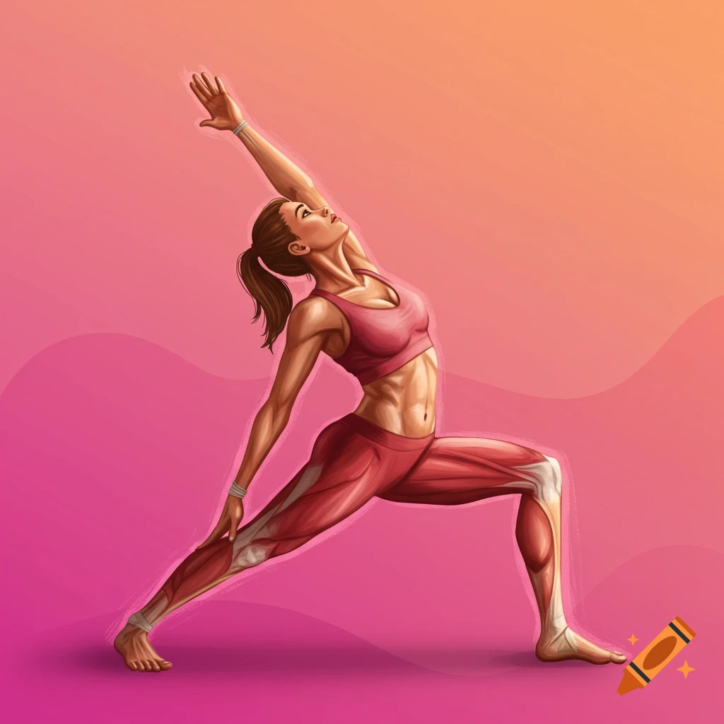 A woman is shown doing a yoga pose with anatomical illustrations overlaid.