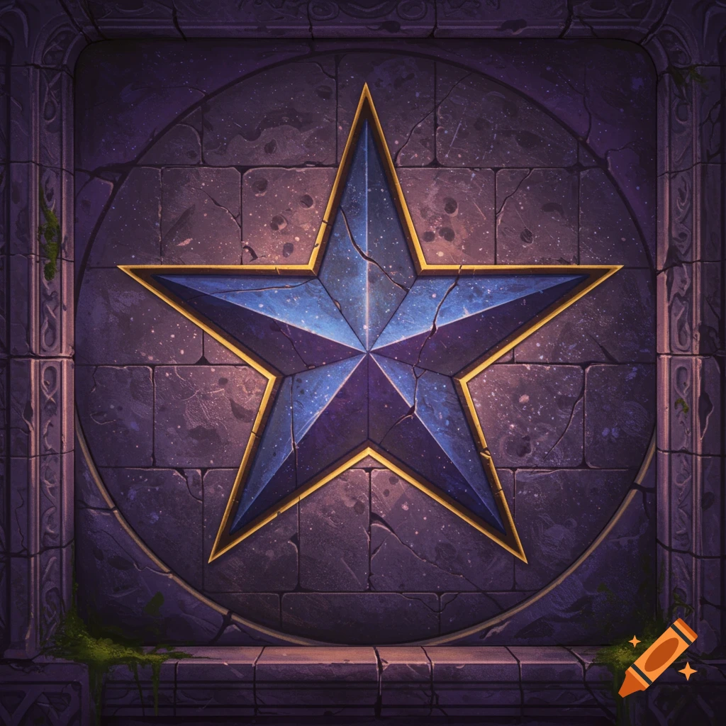 Blue star emblem on an ancient stone wall
