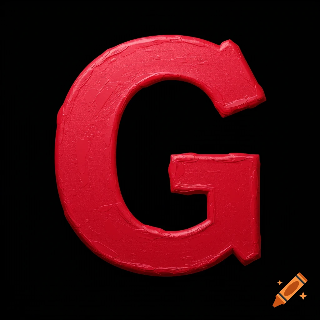 A textured red letter G on a black background