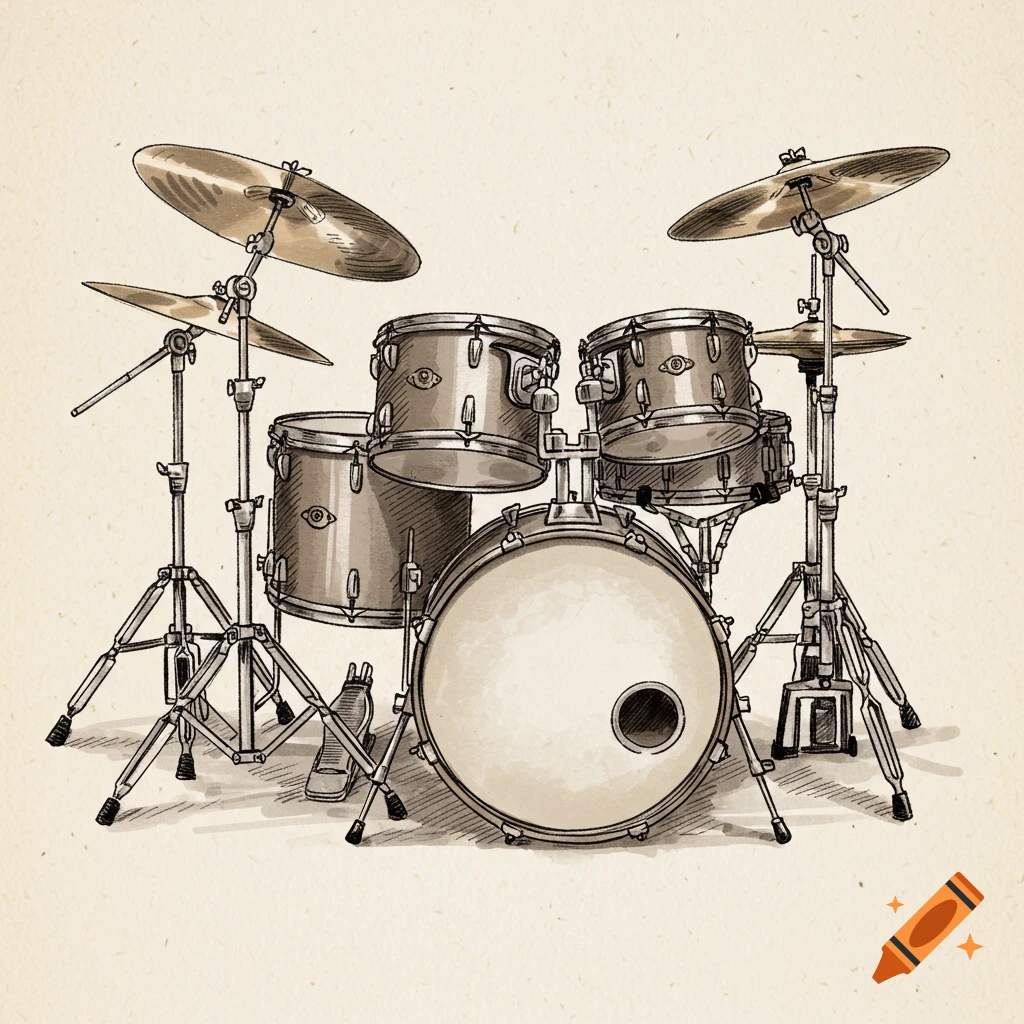 A sketch of a jazz drum set.
