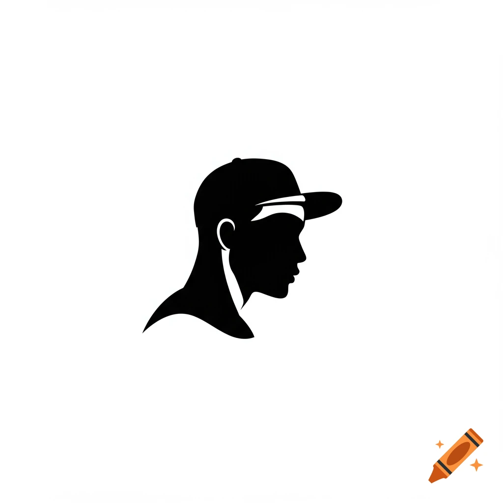 Black and white silhouette logo of a person wearing a baseball cap