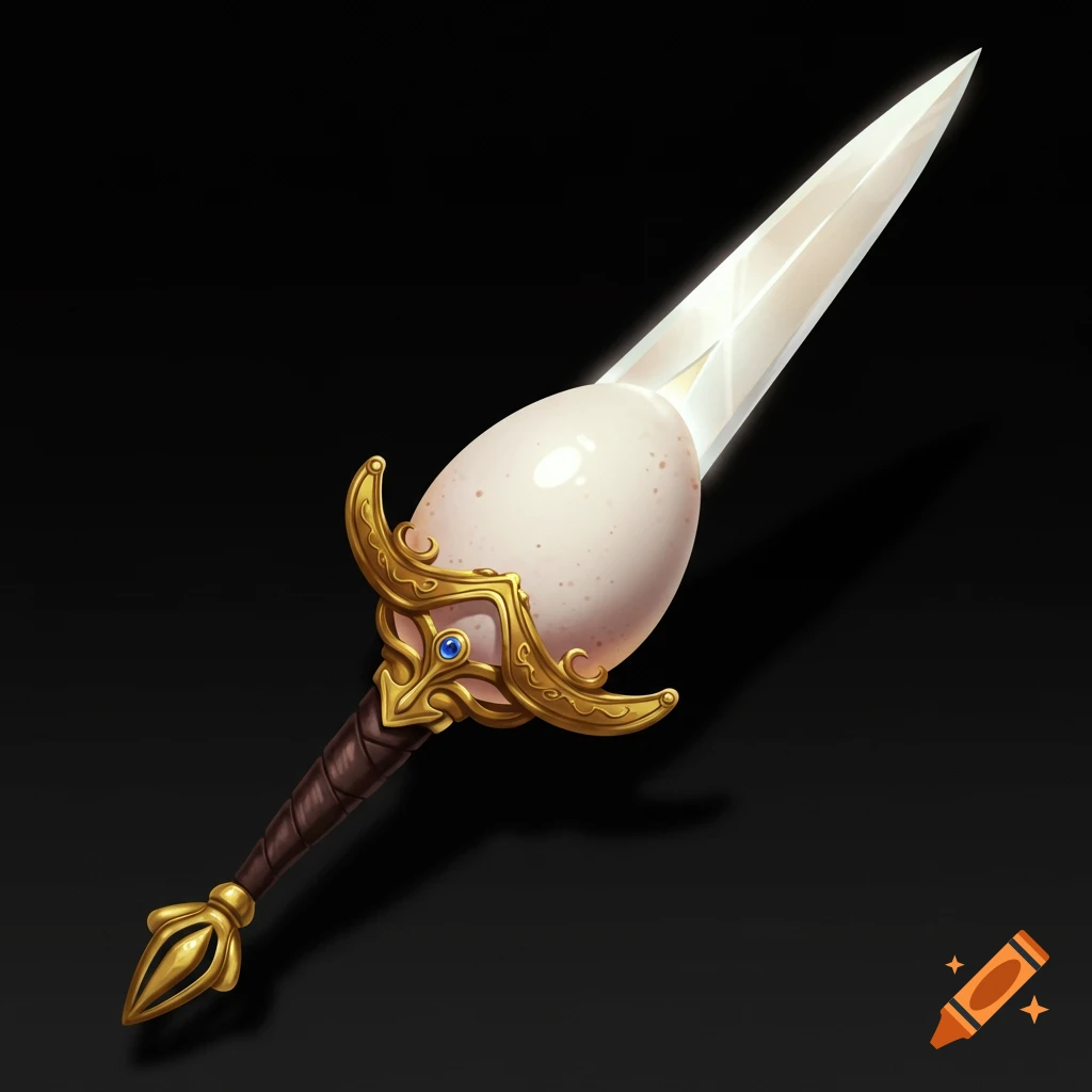 A fantasy sword with an egg as the handle.