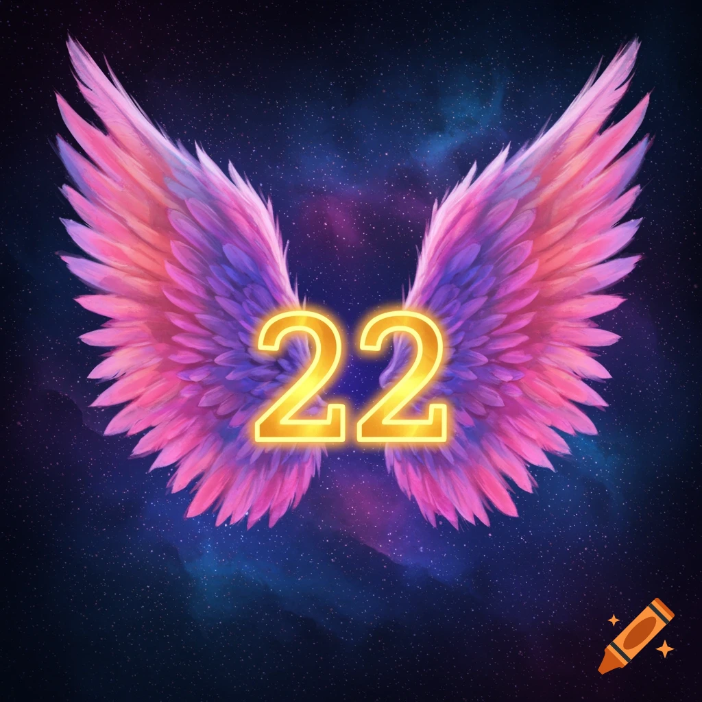 Colorful wings and glowing number 22 against a starry sky.