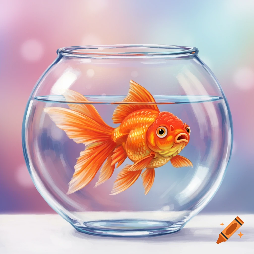 A goldfish in a fishbowl.