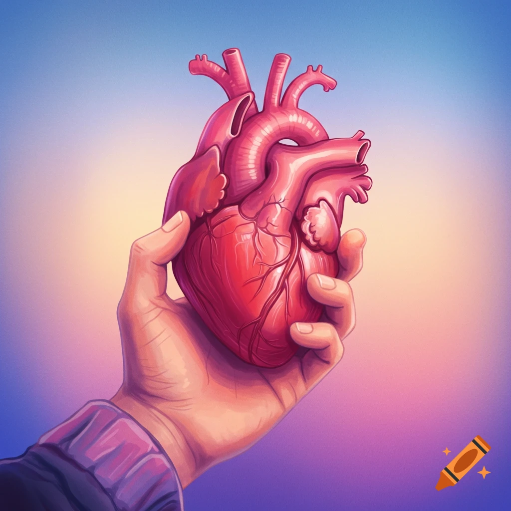 A human hand holds a heart.