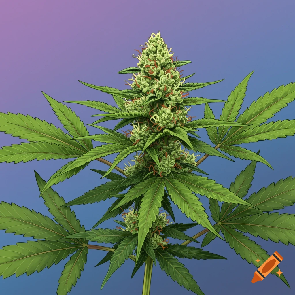 A cannabis plant bud with leaves.