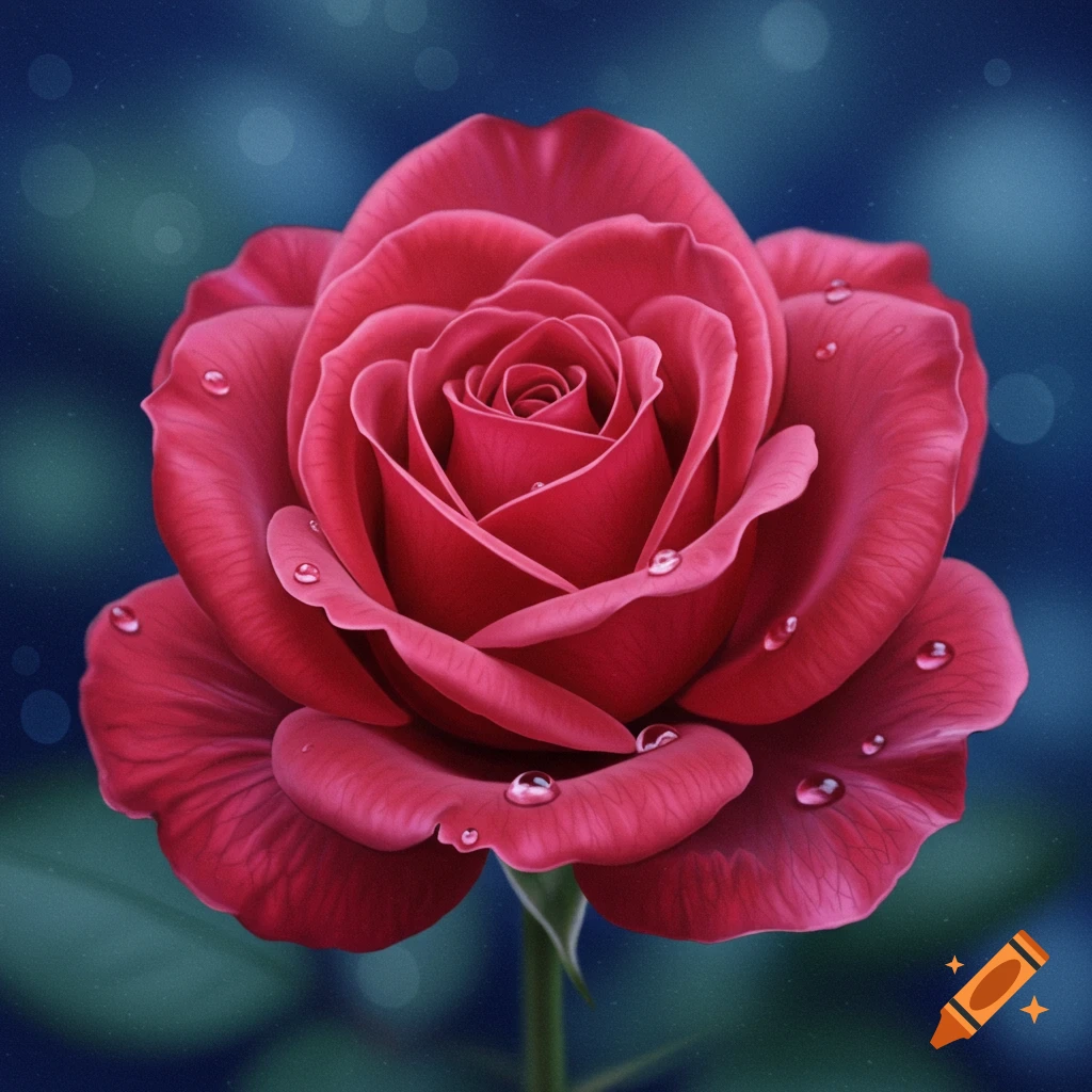 Red rose with water droplets