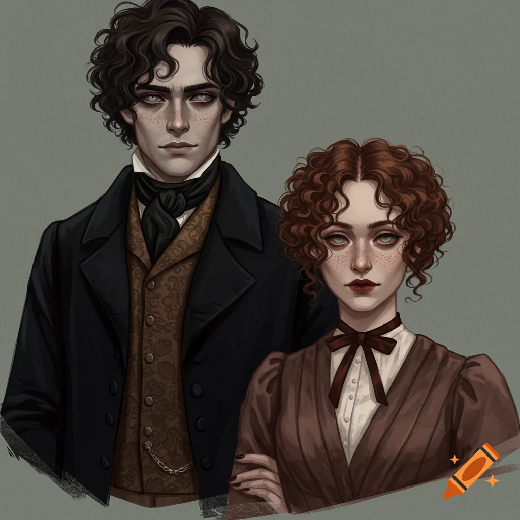 A Victorian couple standing side-by-side.