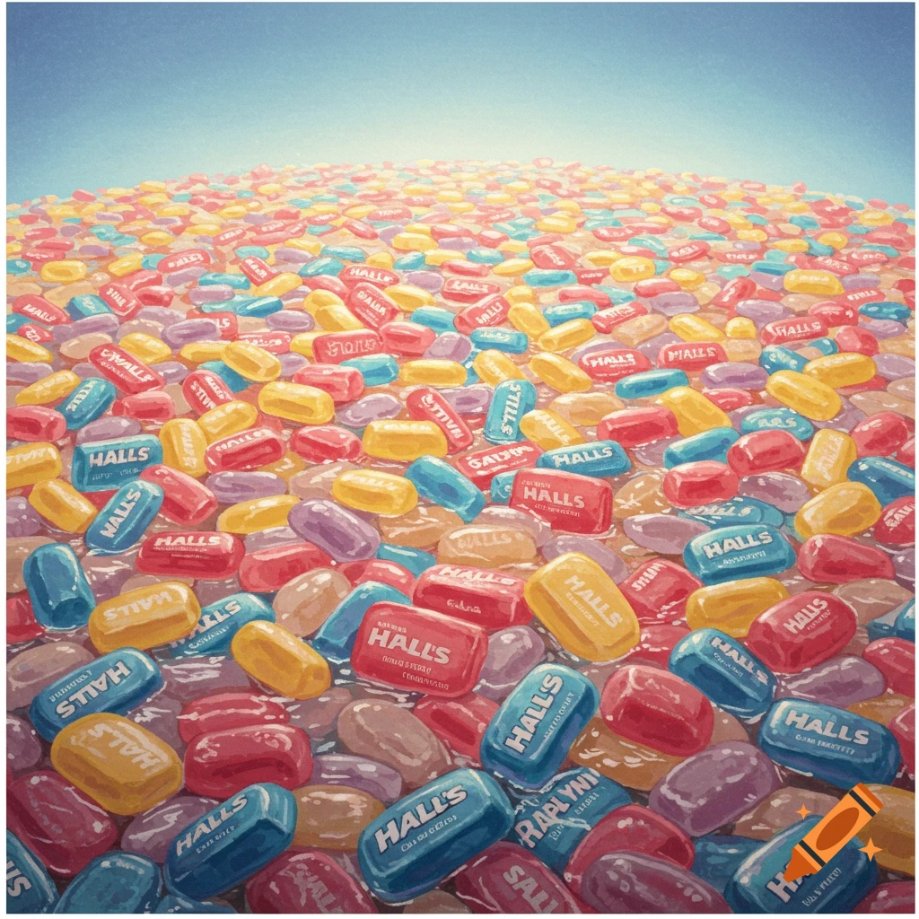 A huge pile of colorful cough drops or candy