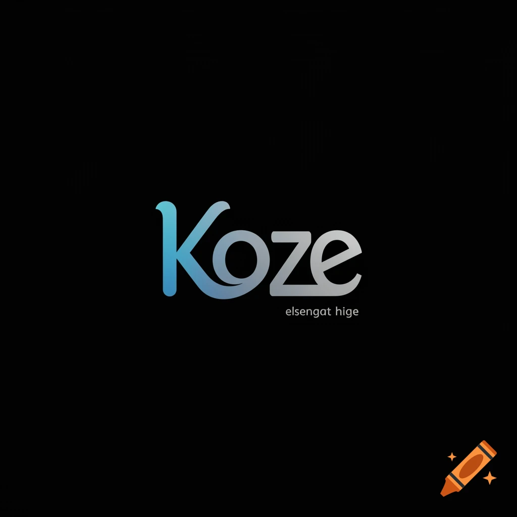 Minimalist logo with blue and grey text 'Koze' and 'elsengat hige' on a black background.