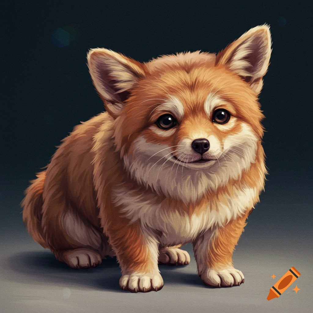 A fluffy, stylized puppy sitting.