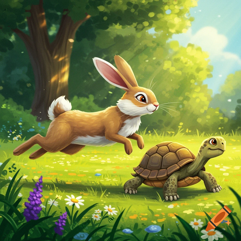 Rabbit and turtle racing on Craiyon