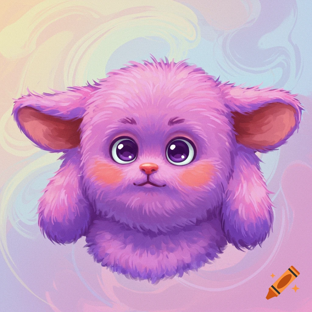A cute, fluffy purple creature with big eyes.