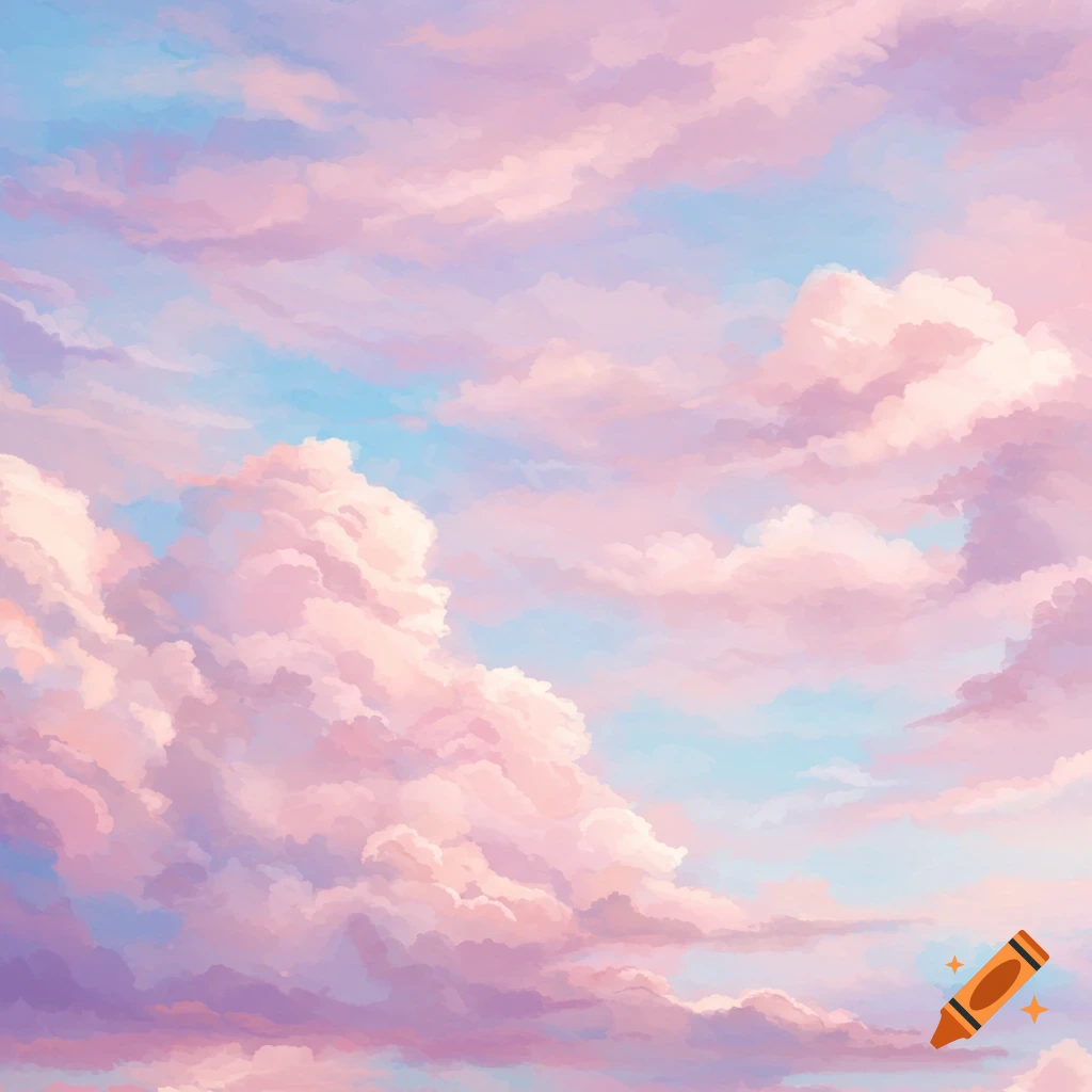 Pastel pink and purple clouds in a blue sky.