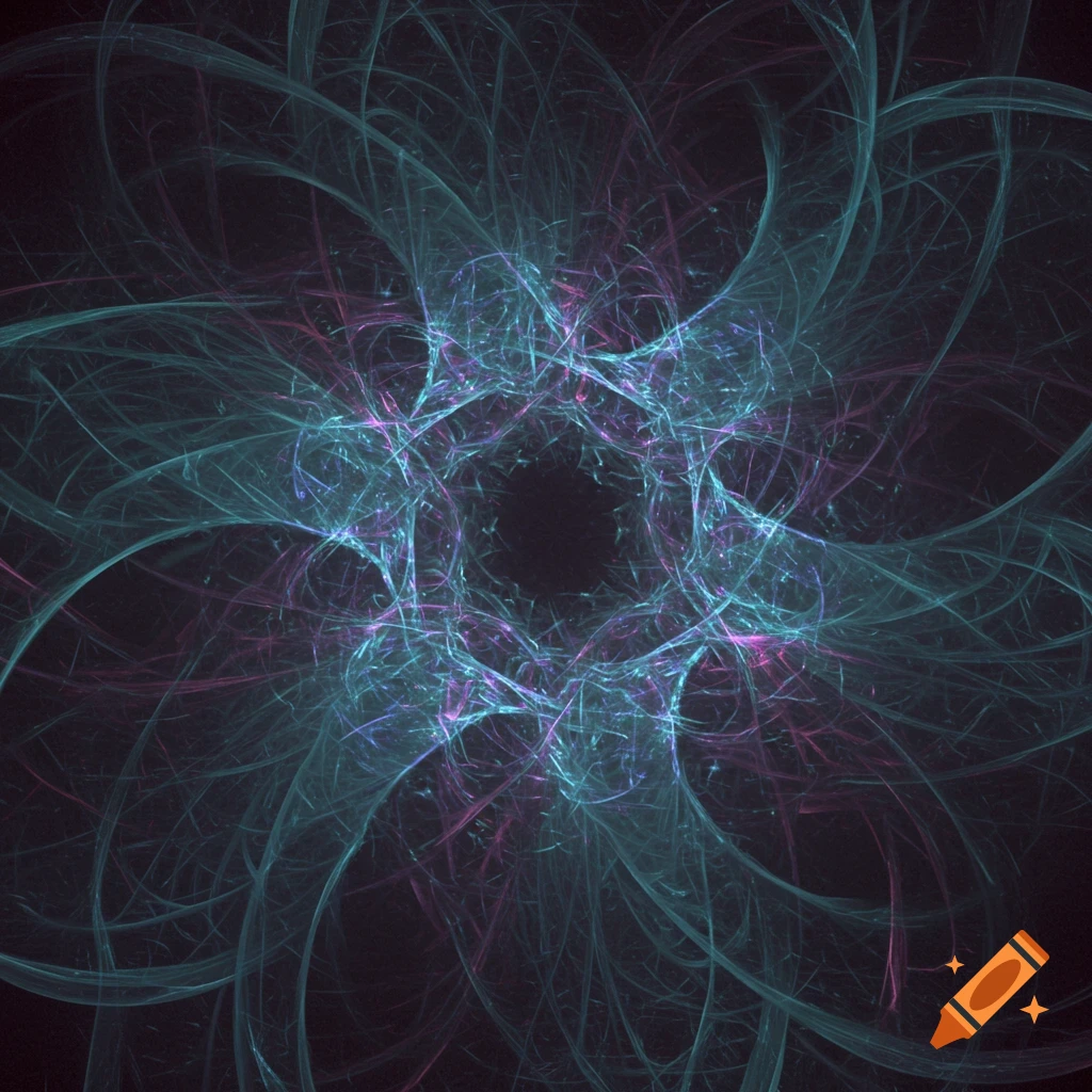 An abstract image with glowing blue and purple lines forming a swirling pattern.