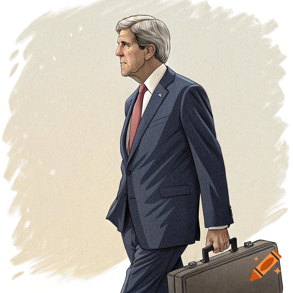 Stylized illustration of a man in a suit walking and holding a briefcase.