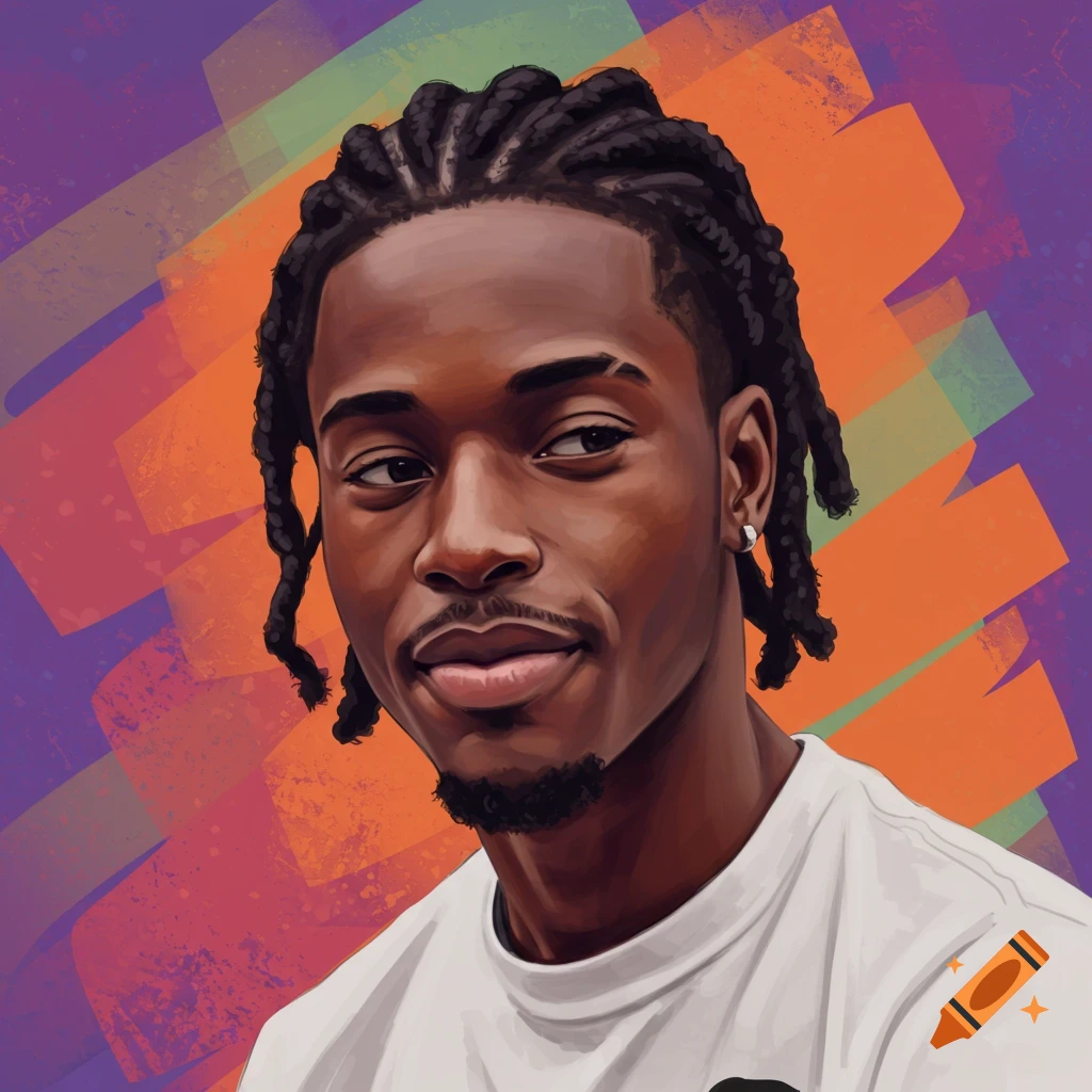 A portrait of a young black man with braids.