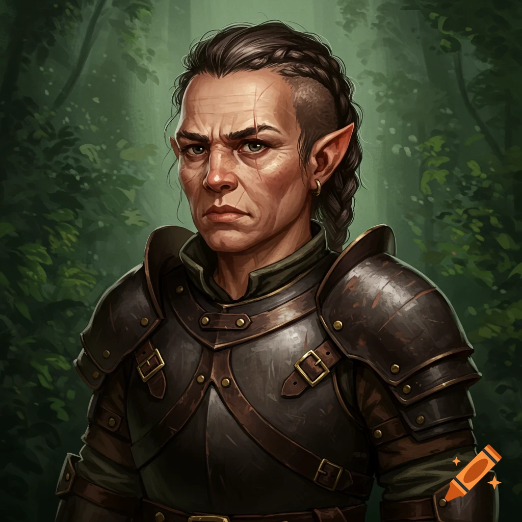 Painting of a halfling woman in armor.