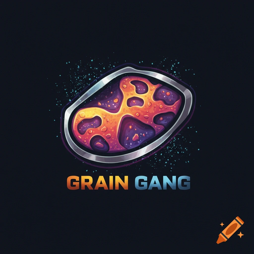 Logo for Grain Gang featuring a colorful abstract shape in a silver outline.