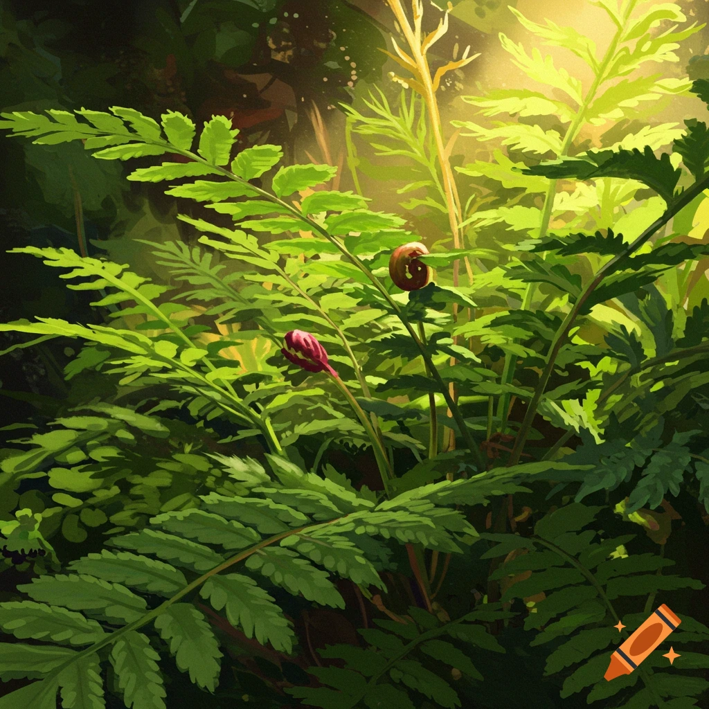 Close-up of ferns with sunlight