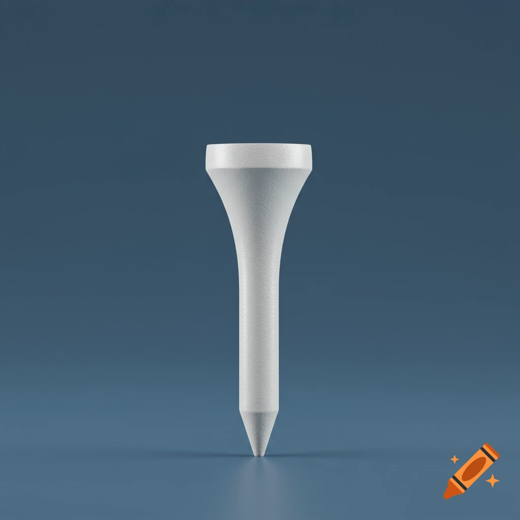 A white golf tee stands upright on a blue background.