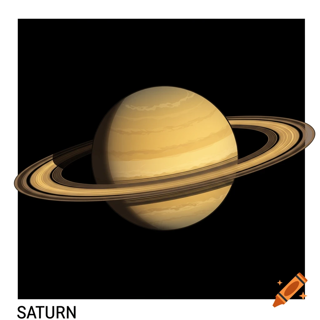 Vector illustration of Saturn with its rings against a black background.